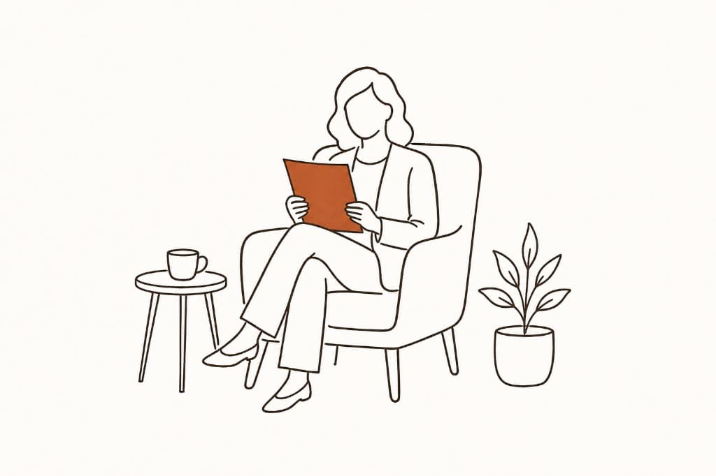 Therapist reviewing client notes before a session